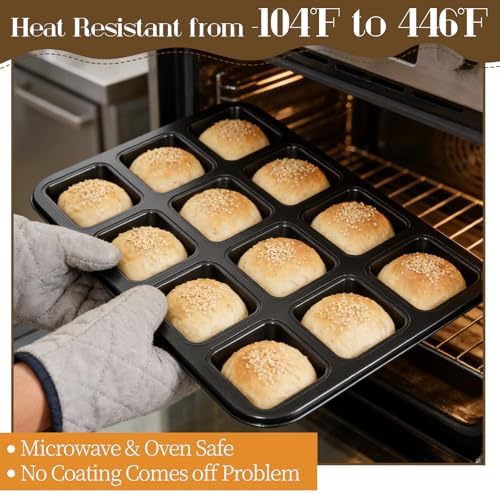 4 Pack Brownie Pan, 12 Cavity All Edges Square Cupcake Brownie Pans