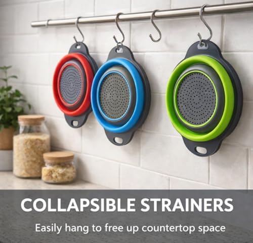 Collapsible Kitchen Strainer 3 Pack (3QT, 4QT, 5QT) –Foldable Colander