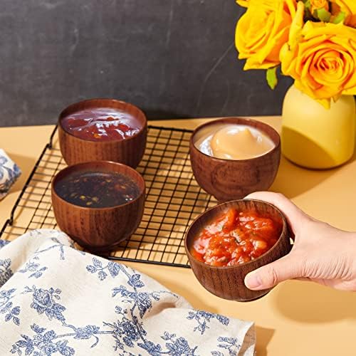 Tioncy 6 Pcs Acacia Wood Small Bowls 4.13 x 2.64 Inch Wooden Bowls