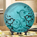 XISUNYA 8 Inch Teal Ceramic Decorative Plate,Winding Tendrils Leaves