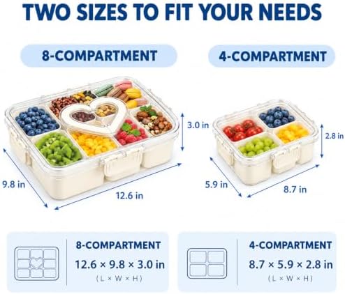 2 Pack Snack Box Container with Lid, Compartment Divided Food Storage