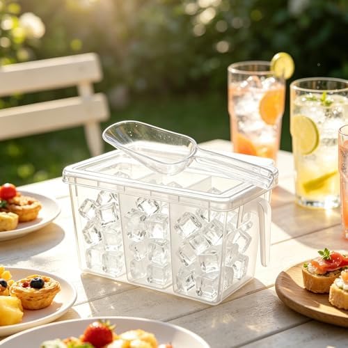 CIEOVO 2 Set 3 Divided Ice Bin for Freezer with Lid and 2 Scoop Set