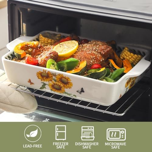 Ceramic Sunflower Baking Casserole Dish Set, 2 Pieces, 8x13 inch