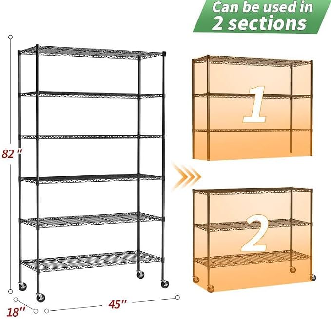BestOffice Storage Shelves 6 Tier Metal Shelves Adjustable Garage Shelving Wire - Image 3