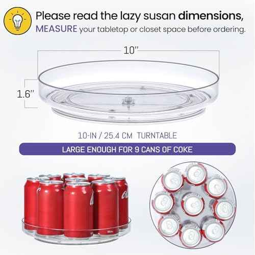 2 Pack 10 Inch Clear Acrylic Lazy Susan 360° Turntable Organizer Spice Rack