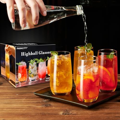 PARACITY Highball Glasses Set of 4, Drinking Glasses 12 Oz, Clear