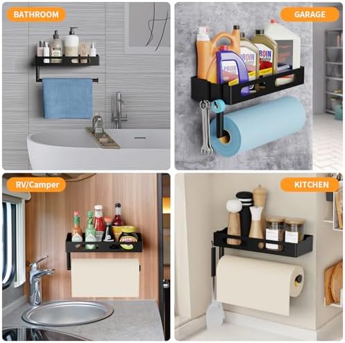 Wall-Mount Paper Towel Holder with Shelf, Matte Black