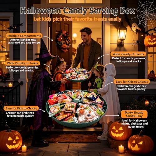 360° Rotating Snack Box with Lid, Divided Snack Tray Large Round