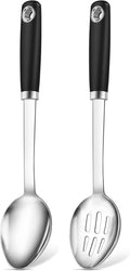 2 Pcs Stainless Steel Cooking Spoons Set, Solid & Slotted Metal Serving Spoons by Unknown