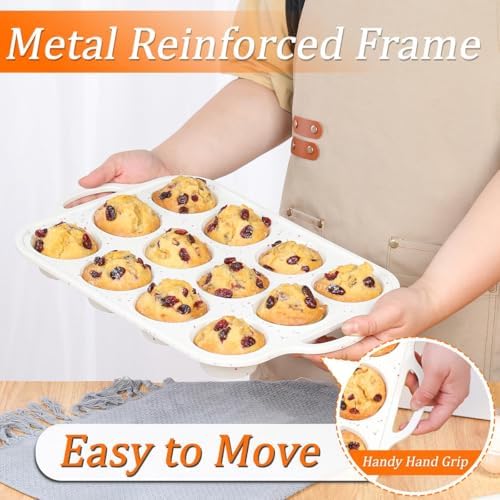 Silicone Muffin Pan, Metal Reinforced Frame Regular Size Muffin Pans
