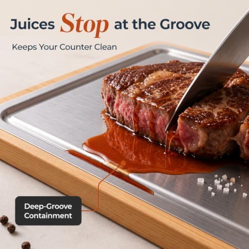 Pure Titanium & Carbonized Bamboo Cutting Board, Double Sided