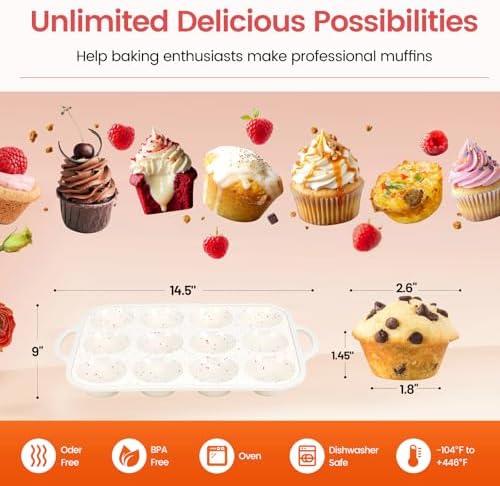 Silicone Muffin Pan for Baking with Metal Reinforced Frame, Nonstick