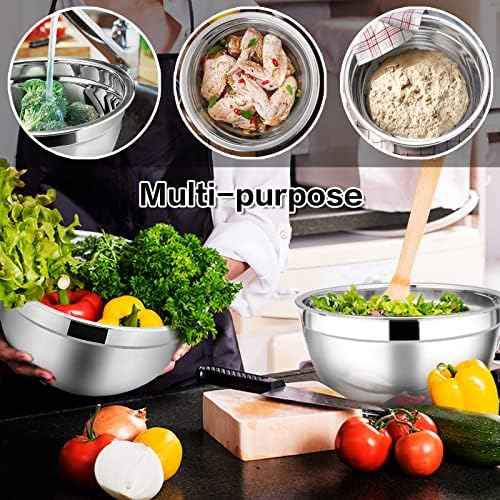 E-far Stainless Steel Mixing Bowls with Airtight Lids, 7-Piece Metal