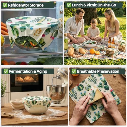 Cactus Beeswax Wraps, S/M/L, 3 Pack