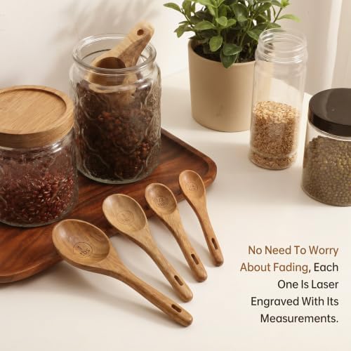 8 Piece Wooden Measuring Cups and Spoons Set Solid Acacia Wood