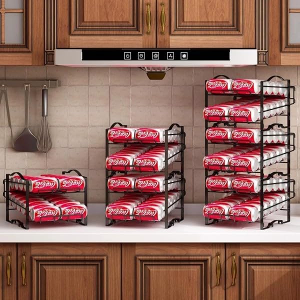 4 Tiers Can Organizer Rack, 48 Cans Soda Can Dispenser Organizer for