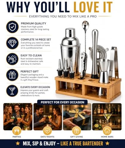 Spicy Tabanca 14-Piece Cocktail Shaker Set Bartender Kit