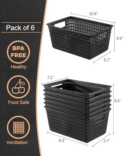 EOENVIVS Set of 6 Baskets For Organizing, Plastic Storage Bins and