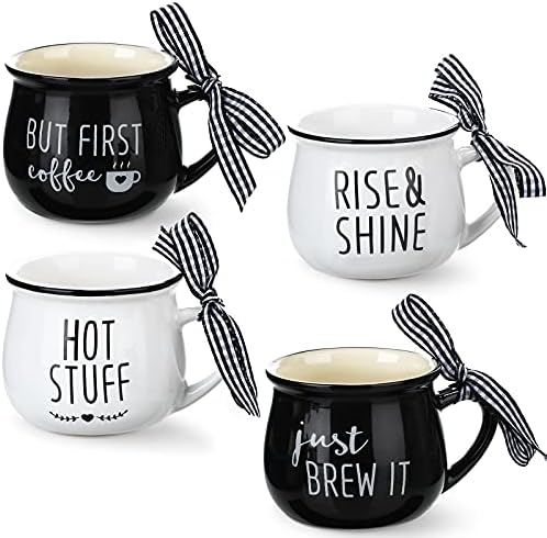 Patelai 4 Pcs Espresso Mugs Coffee Bar Black, White, Classic Style