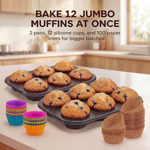 2 Pack Jumbo Muffin Pan, 6 Cup Nonstick Texas Muffin Pans with 12