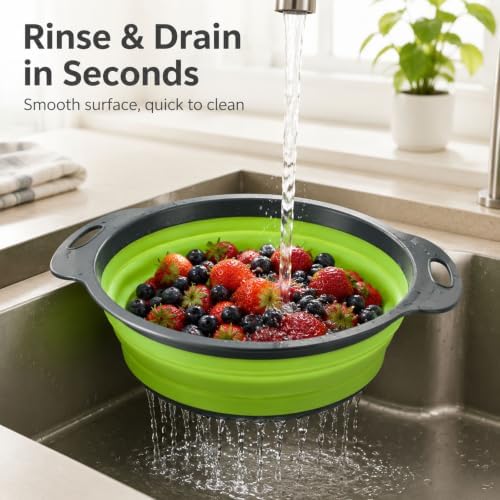 Collapsible Colander Set, 3 Pack Silicone Kitchen Strainer Set, Space