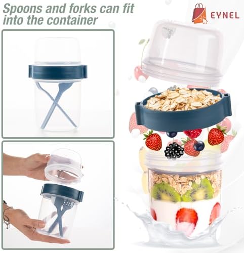 4 Pack Breakfast 22 oz On The Go Cups with Lids and Spoon, Reusable