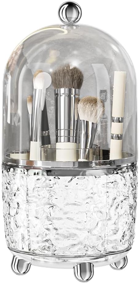 Makeup Brush Holder with Lid, 360° Rotating Cosmetic Tools Organizer with Cover by JUPITERWARRIOR