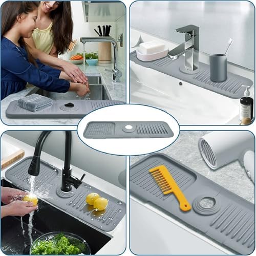 Silicone Kitchen Sink Splash Guard, 17.7" Drainage Mat for Faucet