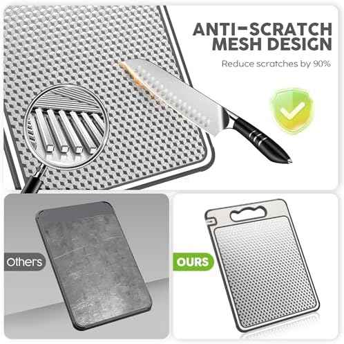 3Pcs Cutting Board Set for Kitchen, 16"*11"(1pack)&14.4"*9.8"(2pack), Double Sided 304 Stainless Steel & Wheat Straw, Scratch Resistant Mesh Design, Non Toxic Chopping Board for Meat, Dishwasher Safe