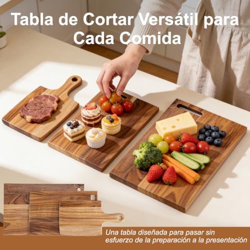 Acacia Wood Cutting Board Set of 3 with Stand, Multi-Size Wooden