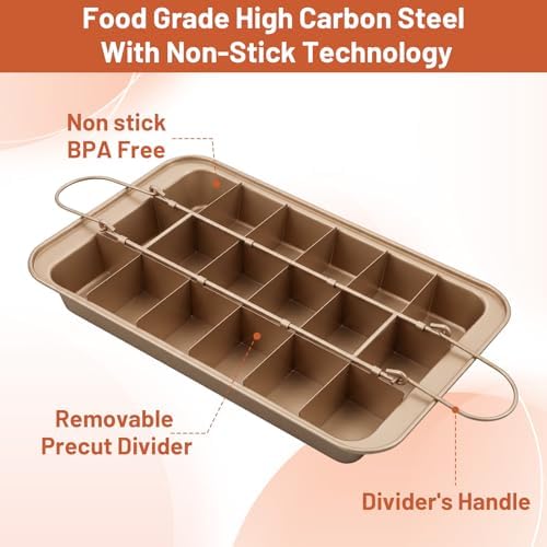 2 Pack Brownie Pan with Dividers 12.4X8X2 Inches and Brownie Cutter
