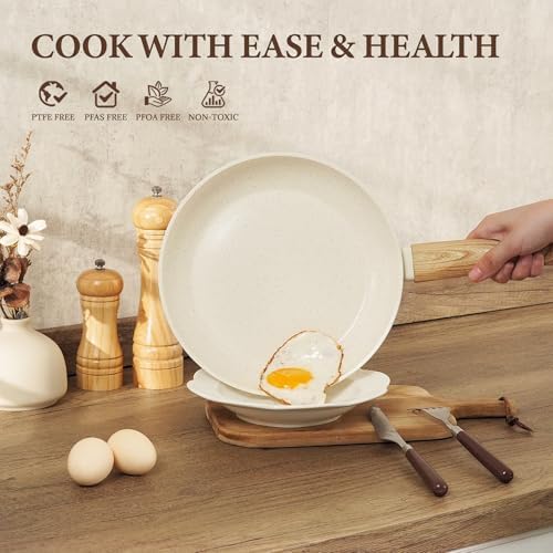 26Pcs Pots and Pans Nonstick Ceramic Cookware Set Nontoxic Kitchen Cooking Set with Steamers Utensils Induction Compatible, PFAS/PFOA Free, Oven and Dishwasher Safe, Cream White