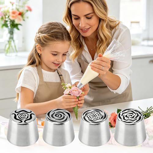 Large Flower Russian Piping Tips Set, Stainless Steel Rose Floral
