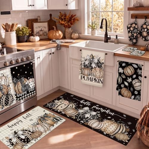 10 Pcs Fall Black Polka Dot Pumpkin Kitchen Decoration Gift Set