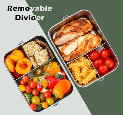 Leonyo 18/10 Stainless Steel 28oz Metal Lunch Bento Box with Divider