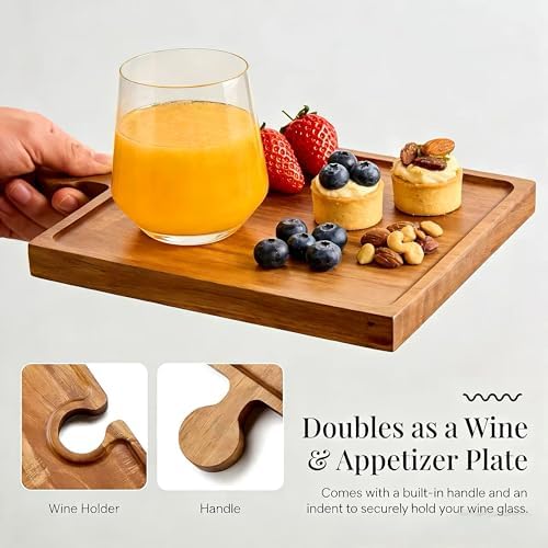 Set of 4 Acacia Wood Charcuterie Board, Puzzle Interlocking Serving Tray with Handle & Storage Box