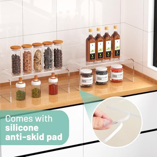 Clear Cabinet Shelf Organizers, 2 Pack Shelf Risers Kitchen Cabinets, Spice Rack for Dishes, Soda Cans and Cup（11.8 x 4.72 x 4.72 Inch）