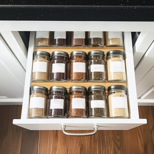 WodGod Bamboo Spice Rack For Drawer,4Pcs Tier Stackable Seasoning