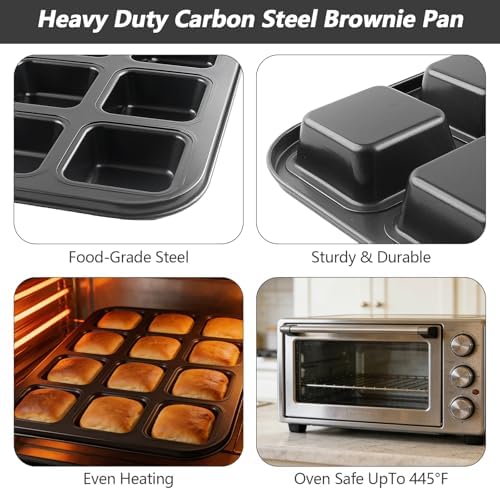 2 Pack Mini Brownie Pan with Dividers, Brownie Bite Pan, 12 Cavity