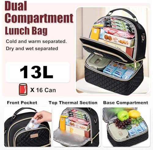 Lunch Bag for Women,Double Decker Lunch Box, Insulated Lunchbag