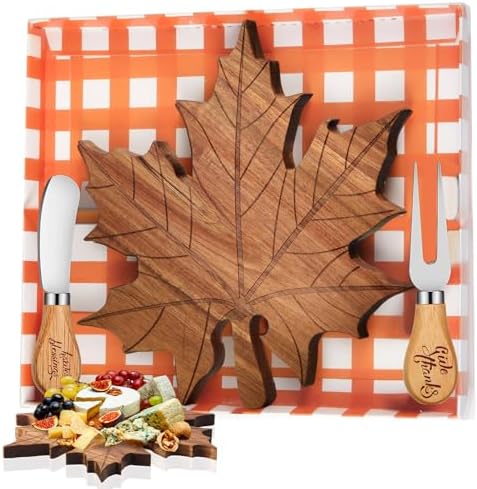 Nuenen 1 Set Fall Maple Leaf Mini Charcuterie Board Gift, 8.3 x 7.5 in