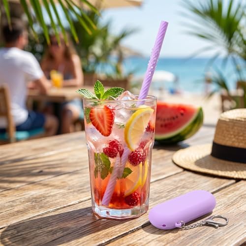 2 Set Travel Straws Portable Silicone Straws with Case,Reusable Straw