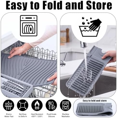 2 Set Silicone Dish Drying Mat with 24'' Faucet Mat for Kitchen