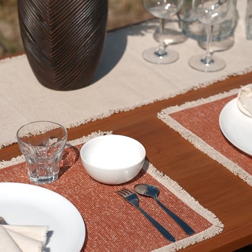 Hausattire Cotton Frayed Placemats Set of 6 Dining Table 13x19 Inch