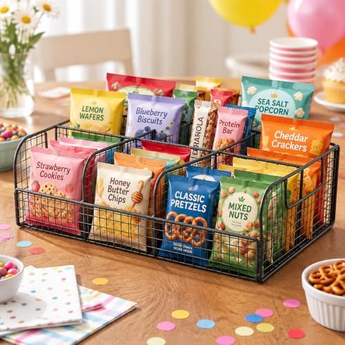 Snack Organizer for Countertop, 6 Compartment Snack Box Bin, Bar