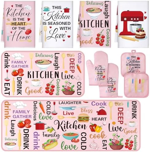 Fourluoo 10 Pcs Christmas Pink Kitchen Decor and Accessories Set Food