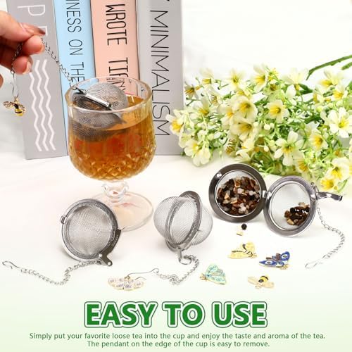 6 Set Tea Infuser for Loose Leaf Tea with Butterfly Bee Charm Pendant