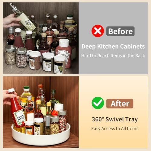 11.8" Lazy Susan Organizer for Cabinet, Turntable Spice Rack with Non-Slip Base & Raised Lip, Pantry Organization and Storage, Kitchen, Fridge, Makeup Vanity, Bathroom Countertop, Under Sink