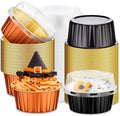 100 Pcs Baking Cups with Lids 5 Oz Foil,Black, Orange