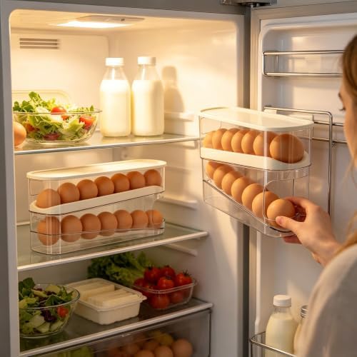 Clear Egg Holder for Fridge, Auto Rolling Egg Dispenser for